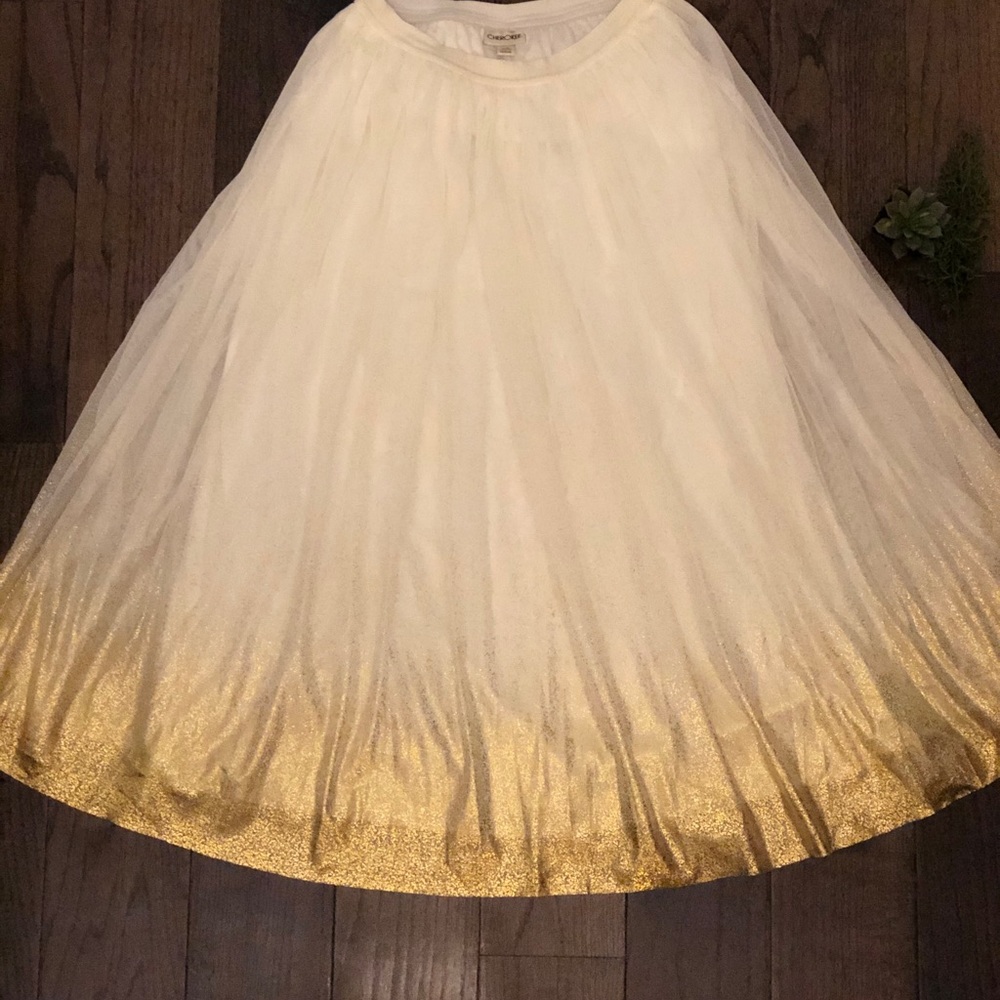 🔴 Fluffy, Tulle Occasion Cream & Gold Skirt